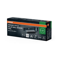 OSRAM ENDURA Style Oval Solar-Wandleuchte, kaltweißes Licht (4000K), integrierter Sensor, ohne Strom nutzbar, lange Batterielaufzeit: 30 Mal 60  Sekunden im PIR Modus, Schutzklasse IP44, schwarz
