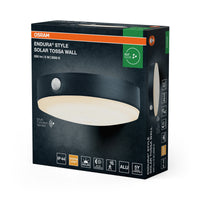 OSRAM ENDURA Style Solar-Wandleuchte Tossa, warmweißes Licht (3000K), integrierter Sensor, ohne Strom nutzbar, bis acht Stunden Brenndauer, Schutzklasse IP44, schwarz