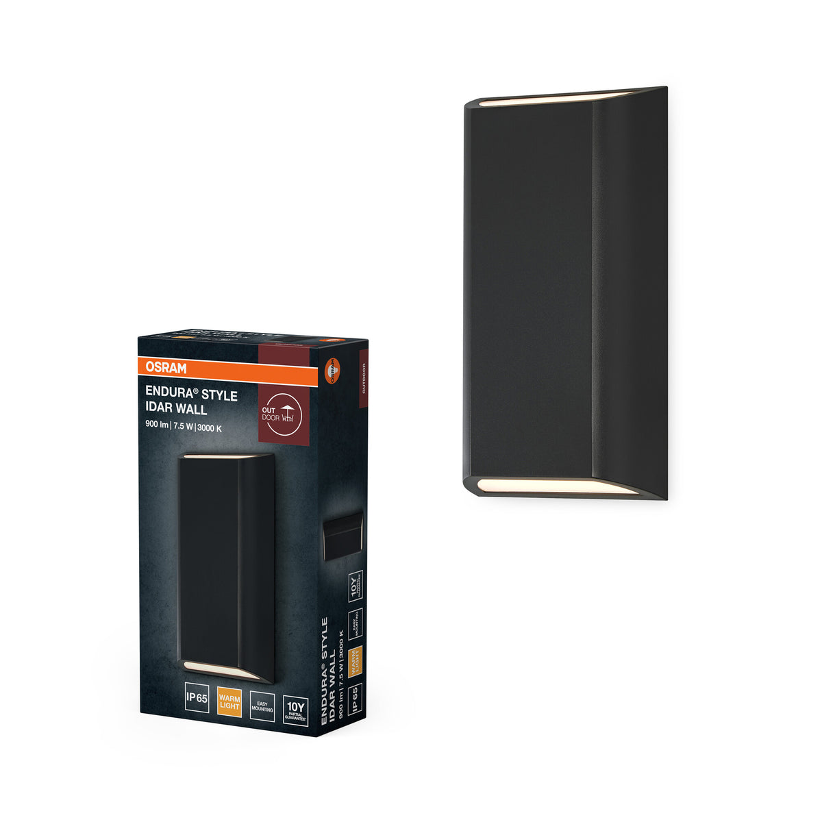 OSRAM ENDURA STYLE IDAR WALL Außenleuchte, 7,5W, 340lm, Wandleuchte, dunkelgrau, IP65 Schutzklasse, 3. 000K Farbtemperatur, warmweiße Lichtfarbe