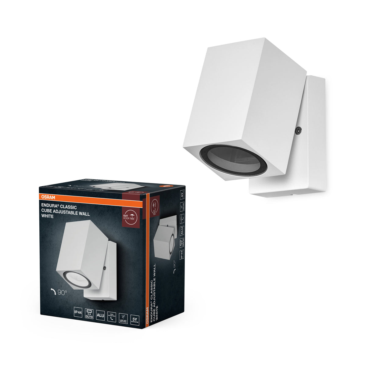 OSRAM ENDURA Classic Cube ADJ WALL Außen-Wandleuchte, weiß, GU10-Sockel (max 35W), kann mit einfacher oder smarter Lampe bestückt werden, ausrichtbarer Leuchtenkopf, Schutzklasse IP44