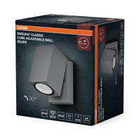OSRAM ENDURA Classic Cube ADJ WALL Außen-Wandleuchte, silber, GU10-Sockel (max 35W), kann mit einfacher oder smarter Lampe bestückt werden, ausrichtbarer Leuchtenkopf, Schutzklasse IP44
