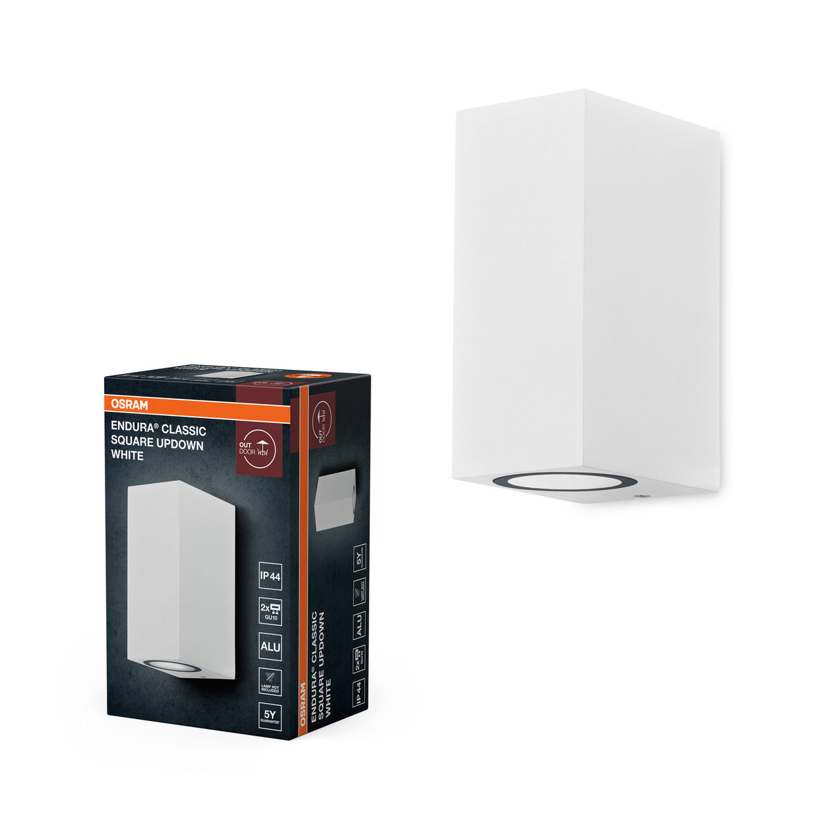 OSRAM ENDURA Classic Square Updown Außen-Wandleuchte, weiß, GU10-Sockel (max 35W), kann mit einfacher oder smarter Lampe bestückt werden, Down oder Up/Down Leuchtenvariante, Schutzklasse IP44