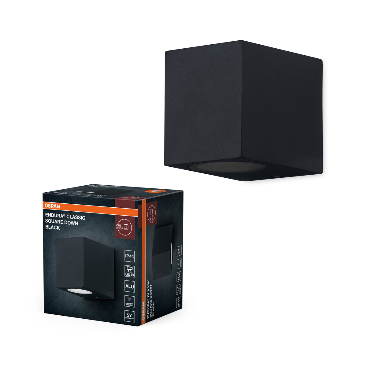 OSRAM ENDURA Classic Square Down Außen-Wandleuchte, schwarz, GU10-Sockel (max 35W), kann mit einfacher oder smarter Lampe bestückt werden, Down oder Up/Down Leuchtenvariante, Schutzklasse IP44