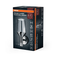OSRAM ENDURA Classic Calice Sensor-Wandleuchte in moderner Edelstahloptik mit Glasdiffusor, E27, IP44-Schutz, für Auffahrt- und Wegbeleuchtung
