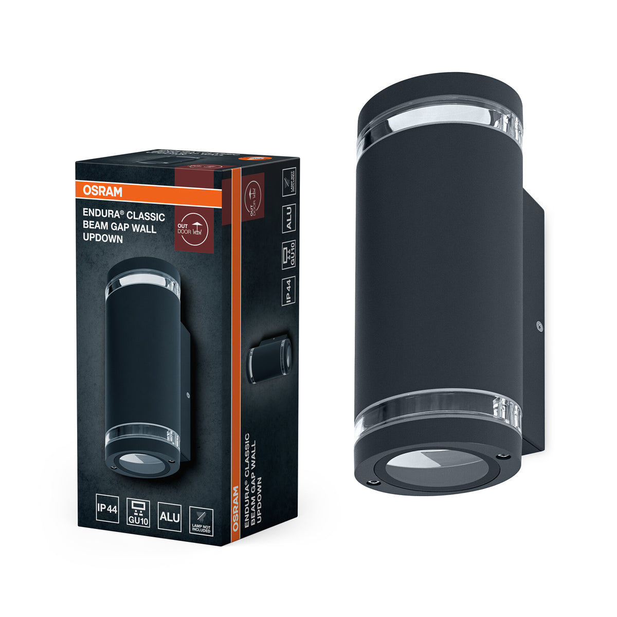 OSRAM Außenwandleuchte Up/Down GU10 mit Gap-Ring, Aluminiumgehäuse in Dunkelgrau, IP44-Schutz & IK03, Wandleuchte für Fassaden und Eingänge