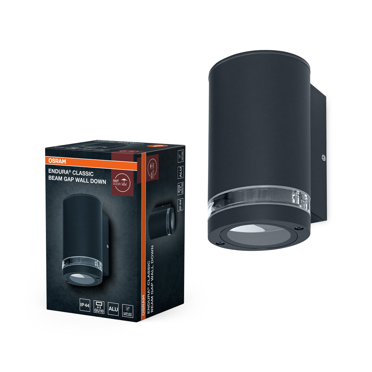 OSRAM Außenwandleuchte GU10 Downlight mit Gap-Ring, indirektes Licht, Aluminiumgehäuse Dunkelgrau, IP44 & IK03, Wandleuchte für Fassaden