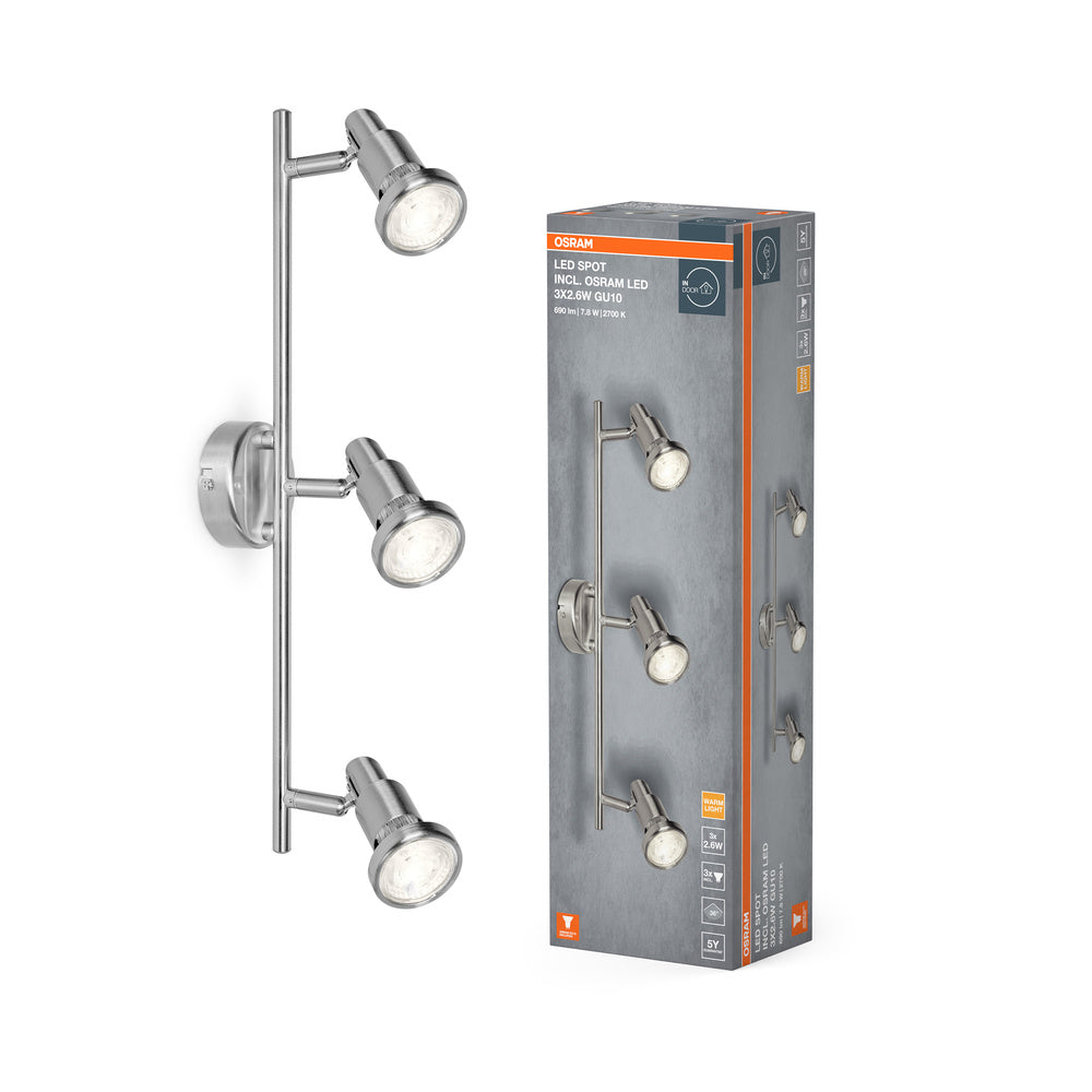 OSRAM LED SPOT BRUSHED SILVER GU10 3 x 2.6W , 690 lm, 2700 K, Warmweiß