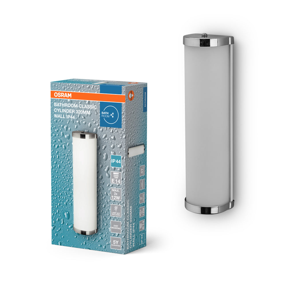 OSRAM CLASSIC CYLINDER Badezimmer-Wandleuchte 320mm, E14, silber/grau