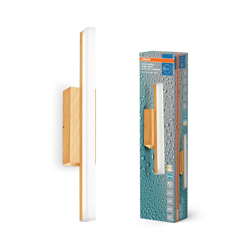 OSRAM Orbis Mirror Spiegelleuchte, Badezimmer, Click-CCT, 6.8W, 40cm, Holzdekor, IP44