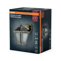 OSRAM ENDURA Classic Wandleuchte, E27-Fassung, IP44, Aluminiumdruckguss, Schwarz-Gold, max. 60 Watt, geeignet für Außenbereiche