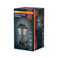 OSRAM ENDURA Classic Außenleuchte mit Aluminiumgehäuse, Schwarz-Gold, E27-Fassung, IP44, 33 cm Höhe, ohne Leuchtmittel, ideal für Außenbereiche