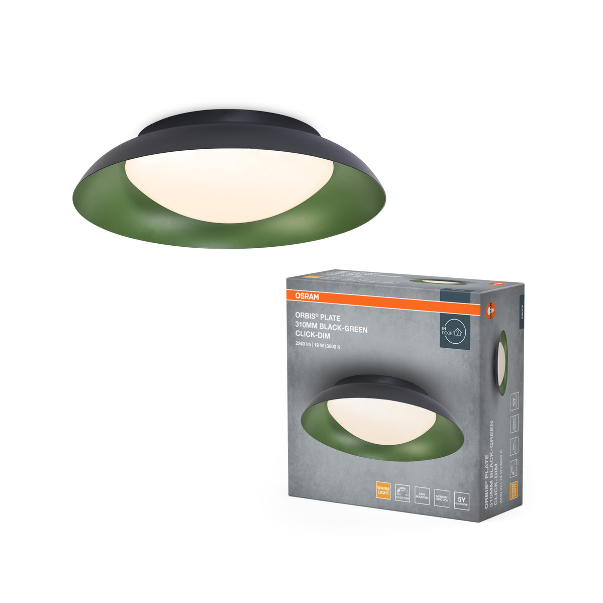 OSRAM ORBIS Plate Deckenleuchte 19W 310mm schwarz/grün