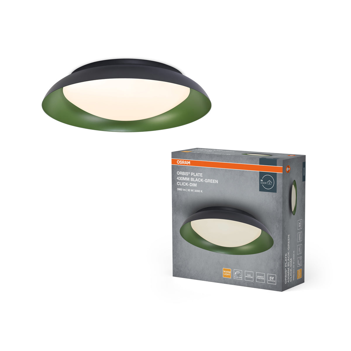 OSRAM ORBIS Plate Deckenleuchte 35W 430mm schwarz/grün