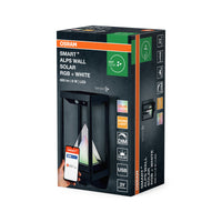 OSRAM SMART+ Outdoor Bluetooth Solar-Wandleuchte, mit warmweißem (3000K) und Farblicht, ohne Strom nutzbar, bis 2,5 Stunden Brenndauer bei 100% Licht, wiederaufladbar mit USB-C Kabel, IP44, Sensor