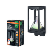 OSRAM SMART+ Outdoor Bluetooth Solar-Wandleuchte, mit warmweißem (3000K) und Farblicht, ohne Strom nutzbar, bis 2,5 Stunden Brenndauer bei 100% Licht, wiederaufladbar mit USB-C Kabel, IP44, Sensor