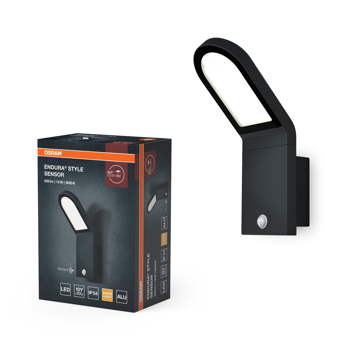 OSRAM ENDURA Style schlanke LED-Outdoor-Wandleuchte mit hoher Lichtleistung und optionalem Sensor in Dunkelgrau, IP44-Schutz, für Eingangsbeleuchtung und Fassaden