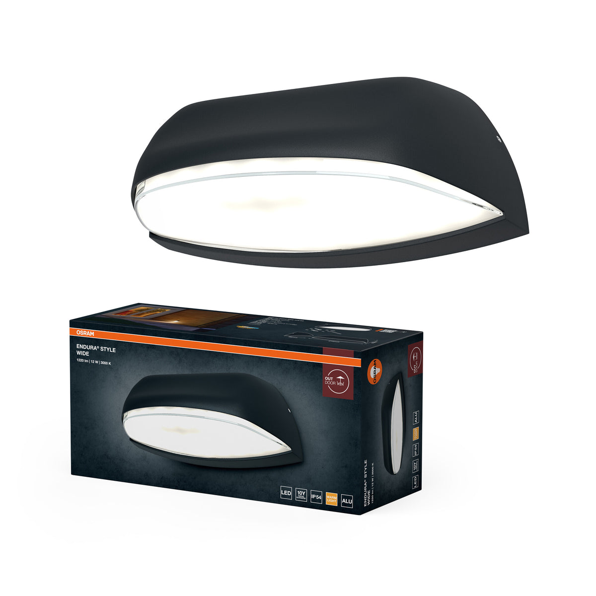 OSRAM ENDURA Style Wide LED-Außenleuchte, klassische Eingangsbeleuchtung mit moderner Lichttechnik in Dunkelgrau, IP44-Schutz, für Außenbereiche