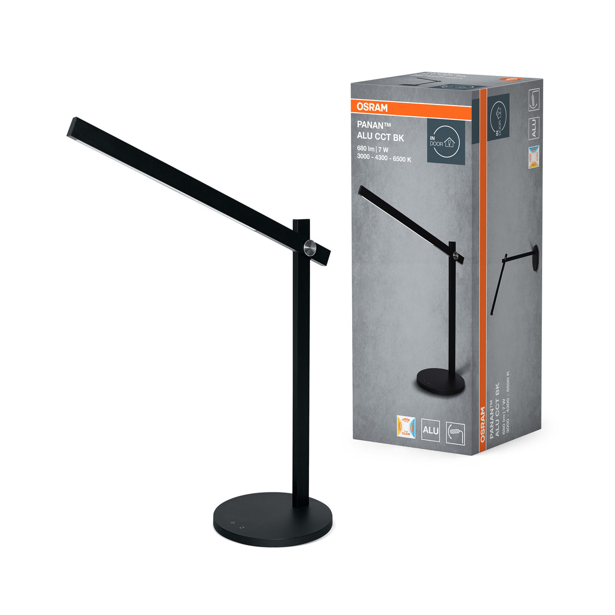 OSRAM Panan Alu Tischleuchte, Schwarz, Aluminium, dimmbar