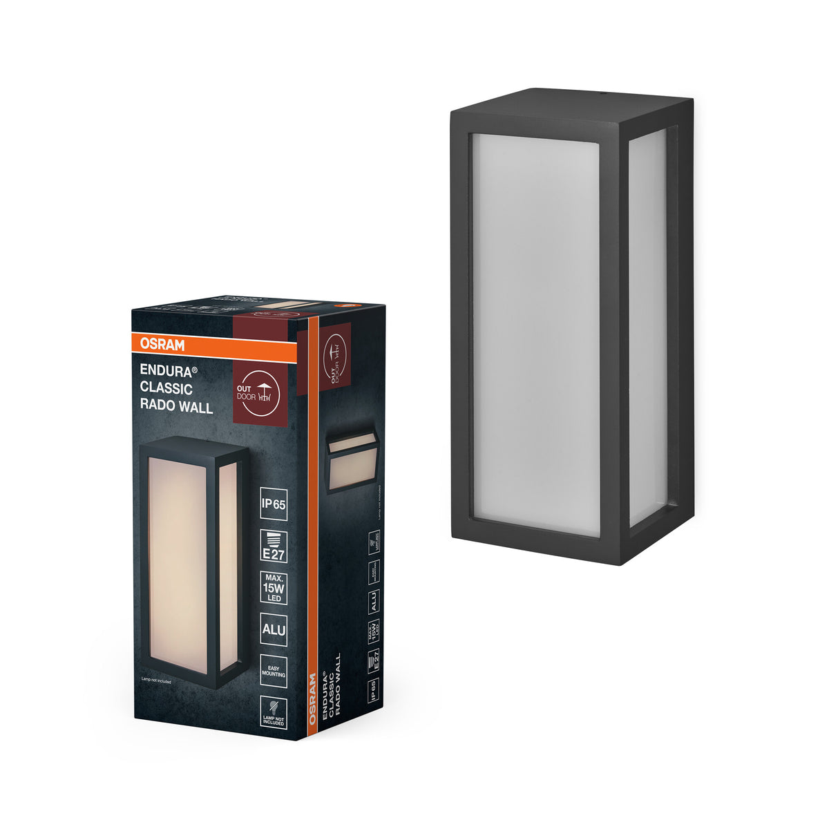 OSRAM ENDURA CLASSIC RADO W Außenleuchte, Wandleuchte, E27-Fassung, dunkelgrau, Aluminium, schnelle & einfache Installation, mattierter Diffusor, IP65 Schutzklasse, Anwendung im Außenbereich