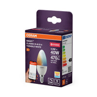 OSRAM SMART+ ZIGBEE Tunable White in B-Form, LED-Lampe, Matt, 4,9 W, 470 lm, von 2700 bis 6500 K, Wifi, Google Assistant, Amazon Alexa, Smartspeaker-Kompatibel, Dimmbar