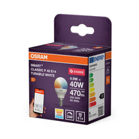 OSRAM SMART+ ZIGBEE Tunable White in P-Form, LED-Lampe, Matt, 4,9 W, 470 lm, von 2700 bis 6500 K, Wifi, Google Assistant, Amazon Alexa, Smartspeaker-Kompatibel, Dimmbar