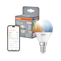 OSRAM SMART+ MATTER Classic shapes Tunable white in P-Form, LED-Lampe, Matt, 4,9 W, 470 lm, von 2700 bis 6500 K, Matter, Smartspeaker-Kompatibel, Dimmbar