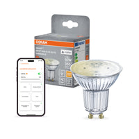OSRAM SMART+ MATTER Spot Dimmable in PAR16-Form, LED-Spot, Glas, 4,7 W, 350 lm, 2700 K, Matter, Google Assistant, Amazon Alexa, Smartspeaker-Kompatibel, Dimmbar, CRI 80
