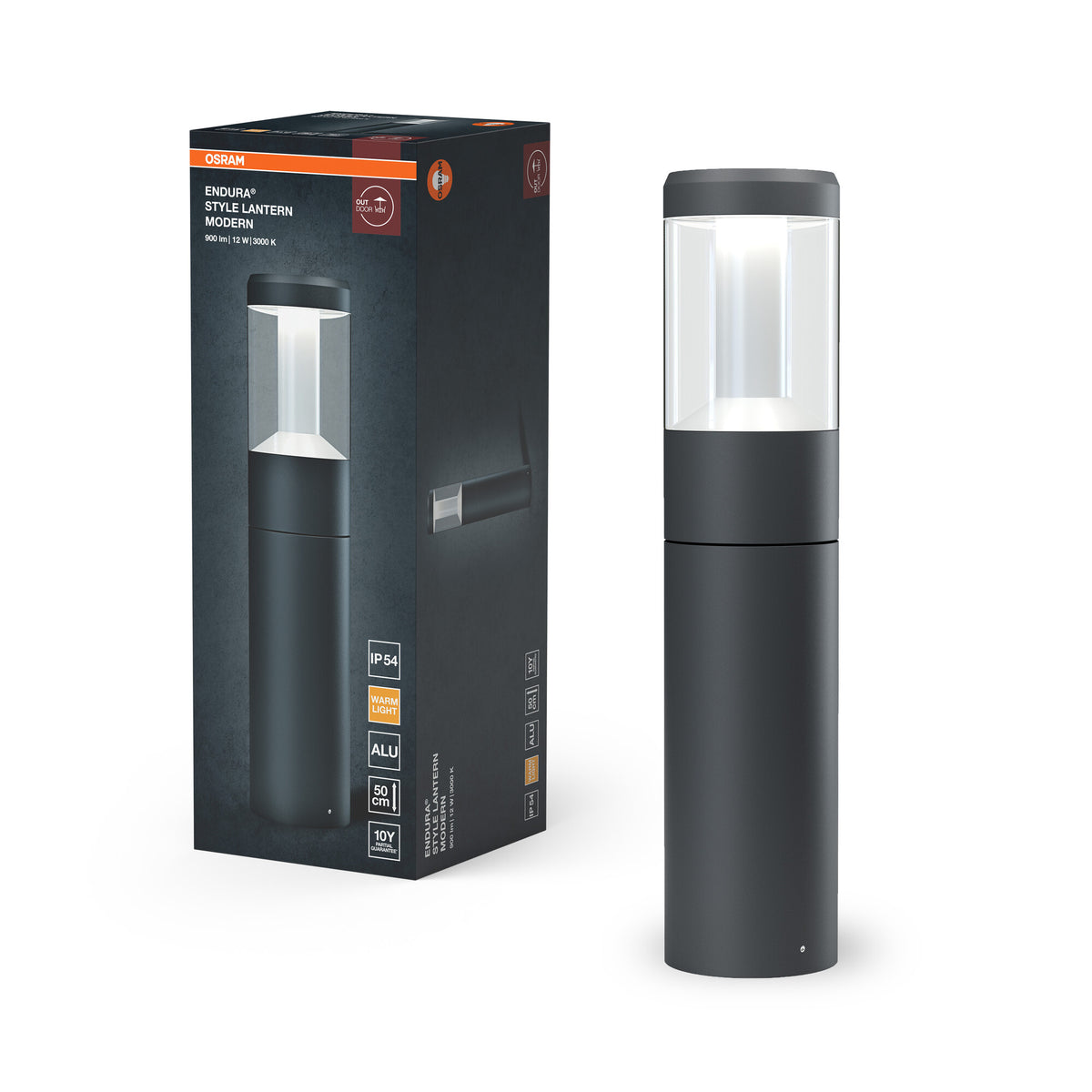 OSRAM ENDURA Style moderne LED-Outdoor-Laterne 50cm, Pollerleuchte mit blendarmem Licht in Dunkelgrau aus Aluminium, IP54-Schutz, für Wegbeleuchtung
