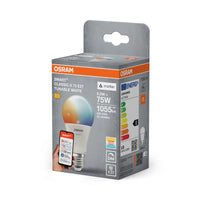 OSRAM SMART+ MATTER Classic shapes Tunable white in A-Form, LED-Lampe, Matt, 9,5 W, (ex 75 W), 1055 lm, Lichtfarbe variabel, Matter, Smartspeaker-Kompatibel, Dimmbar