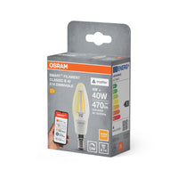 OSRAM SMART+ MATTER Filament Classic shapes Dimmable in B-Form, LED-Lampe, Glas, klar, 4 W, 470 lm, 2700 K, Matter, Smartspeaker-Kompatibel, Dimmbar