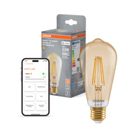 OSRAM SMART+ MATTER Filament Classic shapes Dimmable in Edison-Form, LED-Lampe, Glas, Gold, 6 W, 680 lm, 2400 K, Matter, Smartspeaker-Kompatibel, Dimmbar