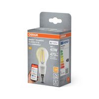 OSRAM SMART+ MATTER Filament Classic shapes Dimmable in P-Form, LED-Lampe, Bleifreies Glas, Klar, 4 W, 470 lm, warmweiß, 2700 K, Matter, Smartspeaker-Kompatibel, Dimmbar