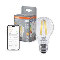 OSRAM SMART+ MATTER Filament Classic shapes Dimmable in A-Form, LED-Lampe, Glas, klar, 6 W, 806 lm, 2700 K, Matter, Smartspeaker-Kompatibel, Dimmbar