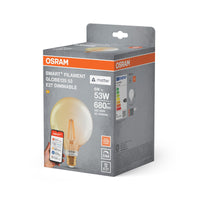 OSRAM SMART+ MATTER Filament Classic shapes Dimmable in Globus-Form, LED-Lampe, Glas, Gold, 6 W, 680 lm, 2400 K, Matter, Smartspeaker-Kompatibel, Dimmbar