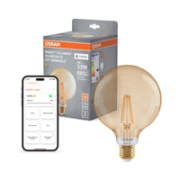 OSRAM SMART+ MATTER Filament Classic shapes Dimmable in Globus-Form, LED-Lampe, Glas, Gold, 6 W, 680 lm, 2400 K, Matter, Smartspeaker-Kompatibel, Dimmbar