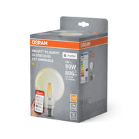 OSRAM SMART+ MATTER Filament Classic shapes Dimmable in Globus-Form, LED-Lampe, Glas, klar, 6 W, 806 lm, 2700 K, Matter, Smartspeaker-Kompatibel, Dimmbar