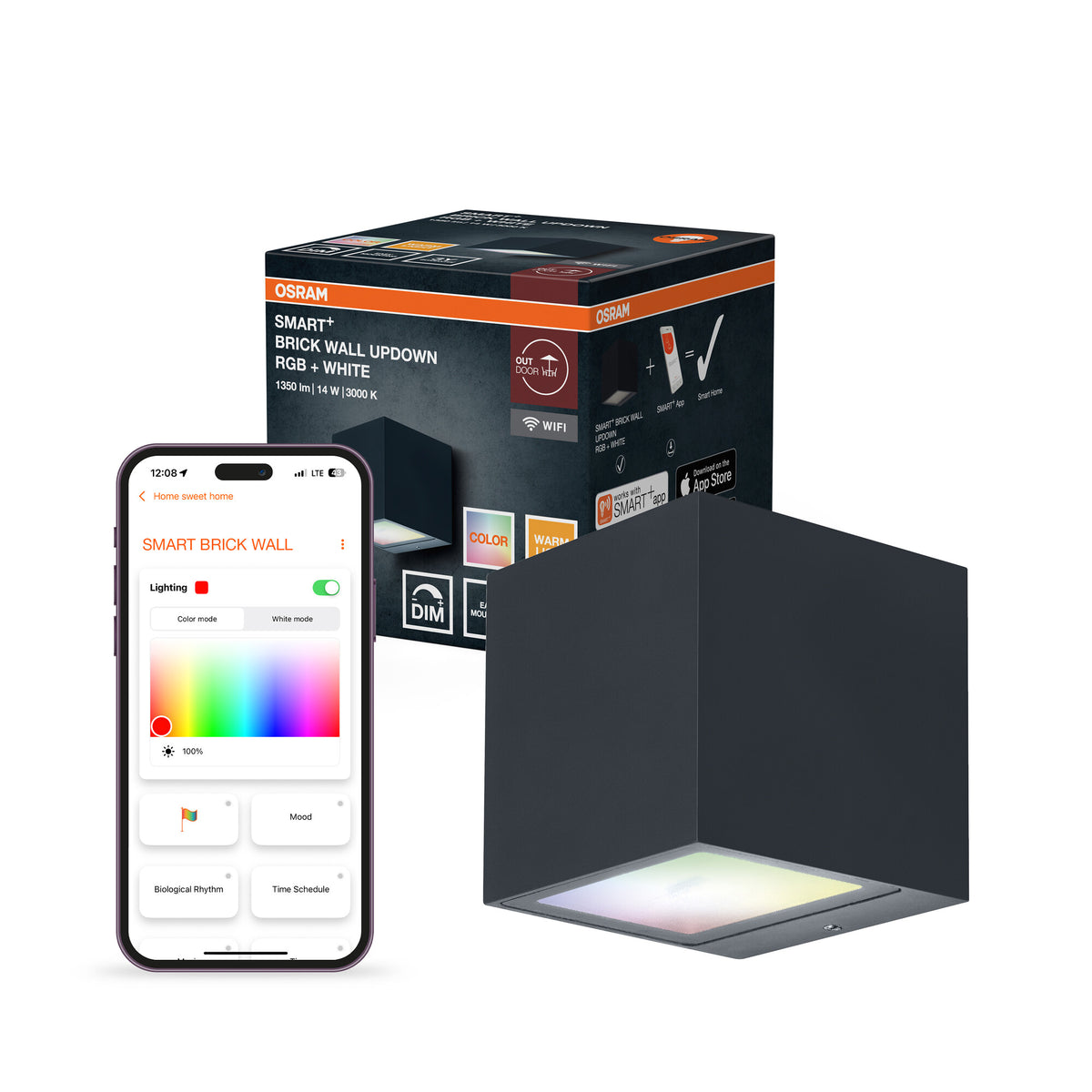 OSRAM SMART+ WiFi Brick LED Wandleuchte Up/Down Dunkelgrau, 14W, 550lm, RGB+W 3000K, WiFi, Alexa, IP44 Außen