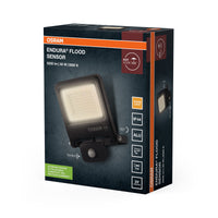 OSRAM ENDURA FLOOD PC 50W LED-Fluter mit Sensor, 3000K warmweiß, 5000 Lumen, IP44 Flutlicht Bewegungserkennung, Reichweite bis 9m, Grau