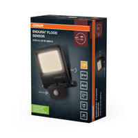 OSRAM ENDURA FLOOD PC 30W LED-Fluter mit Sensor, 3000K warmweiß, 3000 Lumen, IP44 Flutlicht Bewegungsmelder 9m, Zeit-Steuerung 5s-10min