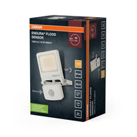 OSRAM ENDURA FLOOD PC 10W LED-Fluter mit Sensor, 3000K warmweiß, 1000 Lumen, IP44 weißes Flutlicht IR-Sensor 9m, Zeit/Lux-Funktion, Weiß