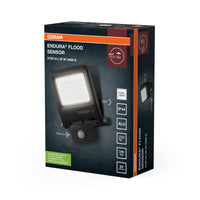 OSRAM ENDURA FLOOD PC 30W LED-Fluter mit Sensor, 4000K, 3000 Lumen, IP44 Flutlicht Bewegungserkennung 9m, Tageslichtsensor, Grau