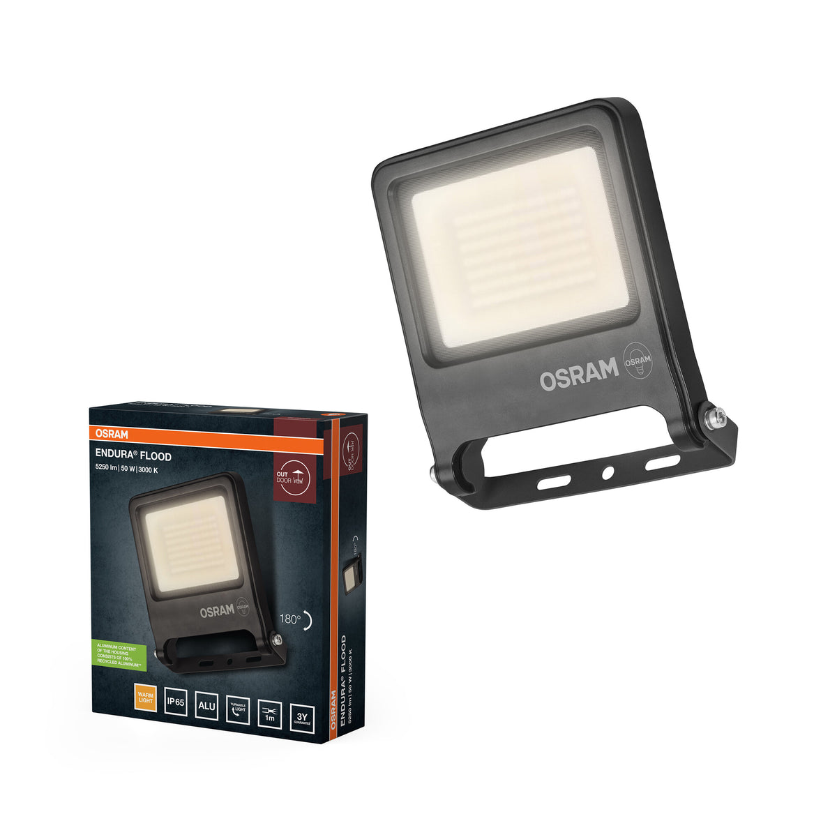 OSRAM ENDURA FLOOD PC 50W LED-Fluter, 3000K warmweiß, 5000 Lumen, IP65 Flutlicht, langlebiges Aluminium, 100 lm/W Effizienz, Dunkelgrau