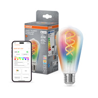OSRAM SMART+ MATTER Filament Classic shapes multicolor in Edison-Form, LED-Lampe, Glas, klar, 4,8 W, 470 lm, RGBW, Wifi, Smartspeaker-Kompatibel, Dimmbar
