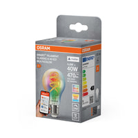 OSRAM SMART+ MATTER Filament Classic shapes multicolor in A-Form, LED-Lampe, Glas, klar, 4,8 W, 470 lm, von 2700 bis 6500 K, Matter, Smartspeaker-Kompatibel, Dimmbar