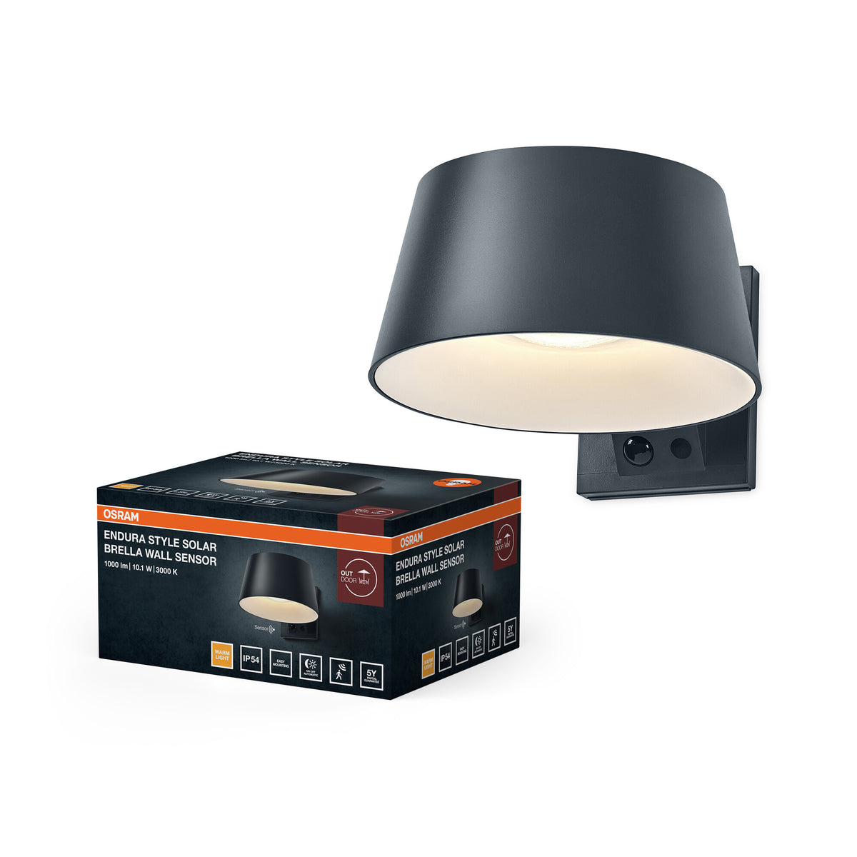 OSRAM Endura Style Solar LED Wandleuchte Brella, 10,1W, 3000K warmweiß, 930 lm, PIR Sensor, IP54, 18 Tage
