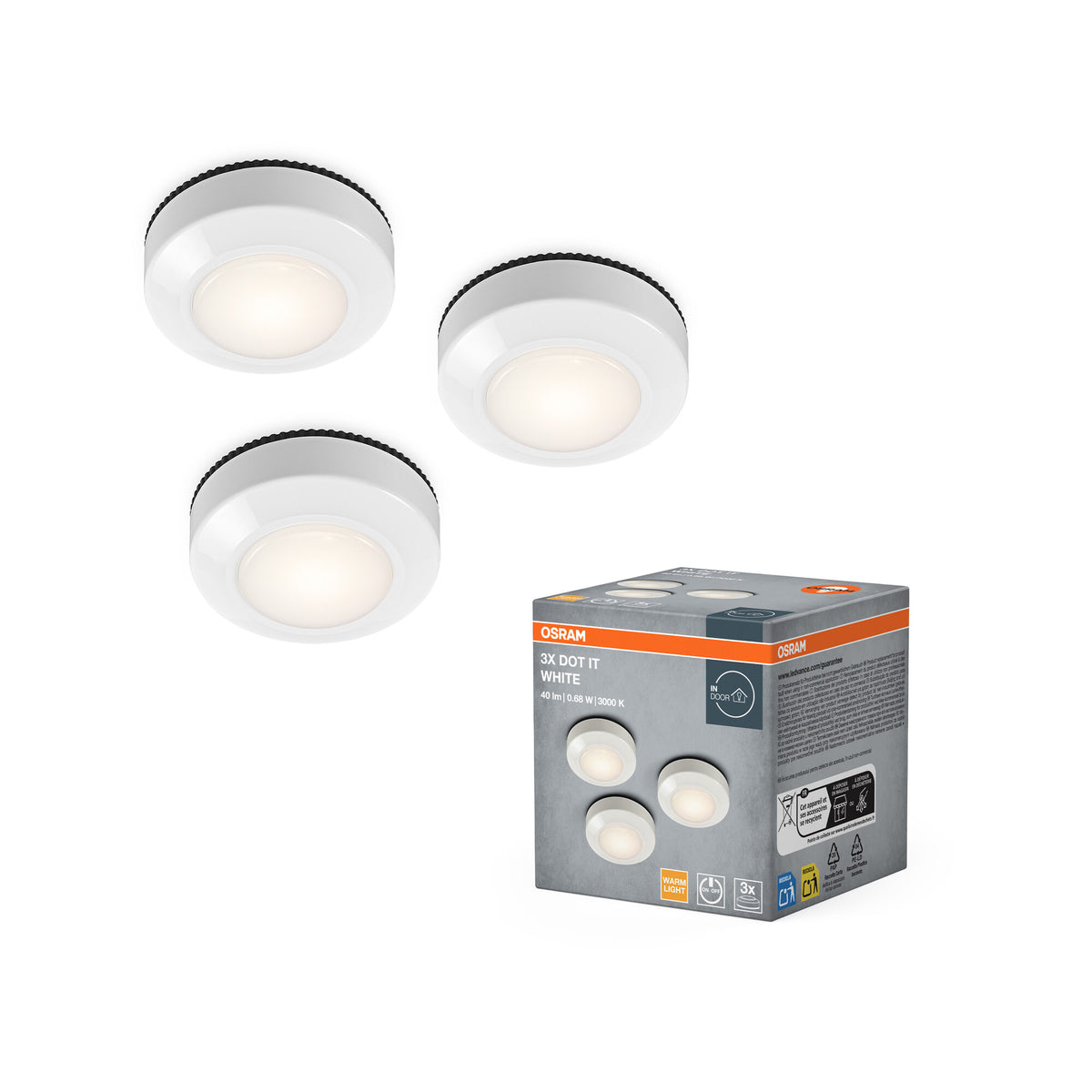 OSRAM Bluetooth SMART DOT-IT TWIST & SHAKE, wiederaufladbarer Dot, White Noise Funktion, RGBW, 4000K, 3er Pack