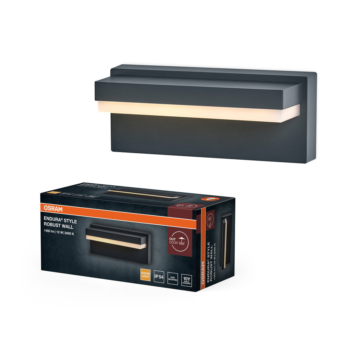 OSRAM Endura Style LED Wandleuchte Robust, 12W, 3000K warmweiß, 1000 lm, IP54, Aluminium dunkelgrau
