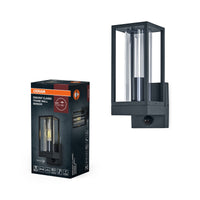 OSRAM Endura Classic LED Wandleuchte Frame, E27 Fassung, PIR Sensor, IP44, Aluminium dunkelgrau, Glas
