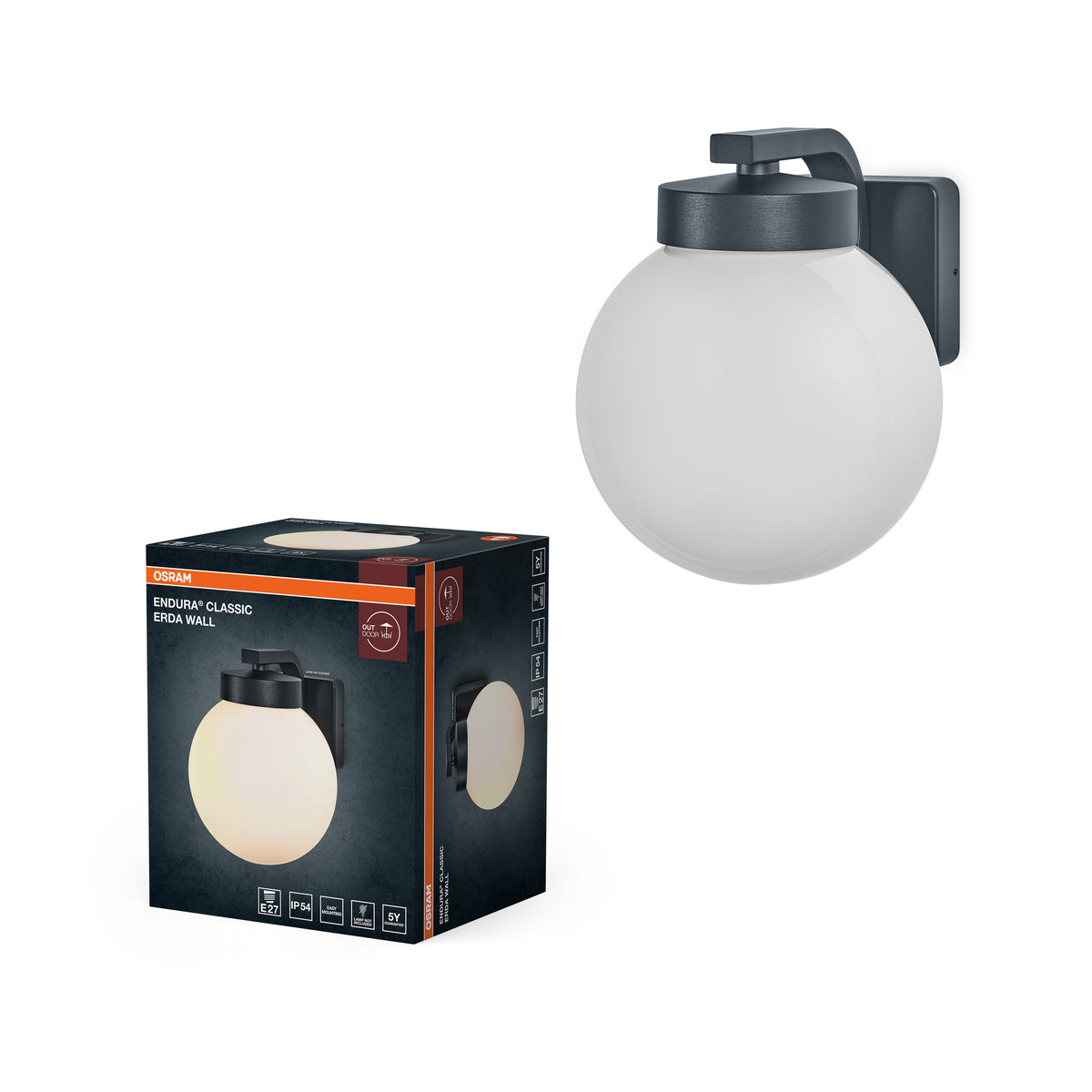 OSRAM Endura Classic LED Wandleuchte Erda, E27 Fassung, IP54, Aluminium dunkelgrau, Smart+ kompatibel