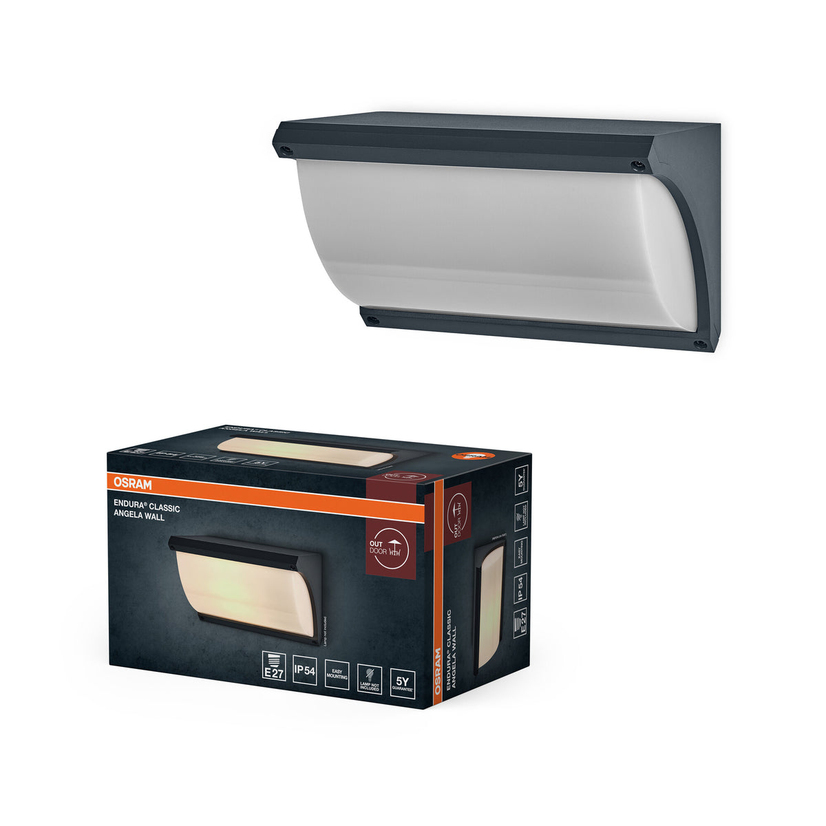 OSRAM Endura Classic LED Wandleuchte Angela, E27 Fassung, IP54, Aluminium dunkelgrau, Smart+ kompatibel
